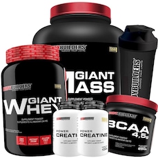 Whey Protein Bodybuilders - Morango - 900g + Massa + Bcaa + Creatina + Coqueteleira