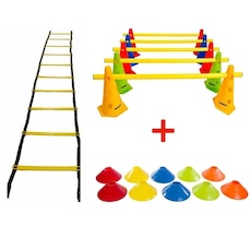 Kit Funcional YangFit com Escada de Agilidade + Cones -10 Unidades + Barreira - 5 Unidades + Chapéu Chinês - 10 Unidades