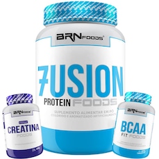 Kit BRN Foods Whey Protein Fusion - Chocolate 900g + BCAA Fit -100g + Creatina Foods - 100g