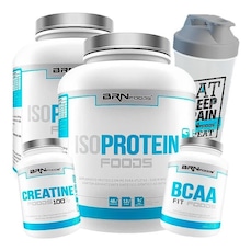 Kit 2x Iso Protein BRN Foods - Baunilha - 2kg + Bcaa Fit - Tangerina - 100g + Creatina - 100g + Coqueteleira