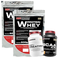 Kit Bodybuilders 2x Whey Protein Baunilha 500g + BCAA 100g + Creatina 100g