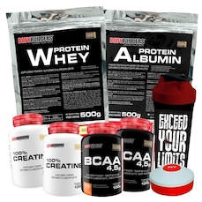 Kit Whey Protein Mor 500g + Albumin Protein Mor + 2x BCAA Tang + 2x Creatina + Coqueteleira