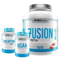 Kit Whey Protein 2kg Morango + BCAA 100g + Creatina 100g - BRN Foods