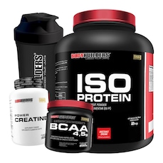 Kit Bodybuilders Whey Protein Isolado Baunilha 2kg + BCAA 250g + Creatina 300g + Coqueteleira
