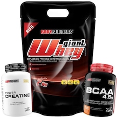 Kit Hipercalórico Giant Mass Morango 3kg + Creatina 300g + Coqueteleira - Bodybuilders