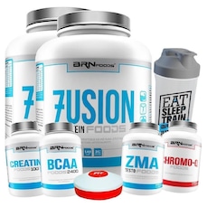 Kit 2x Whey Protein BRN Foods - Morango - 2kg - 2 Unidades + BCAA + Creatina + Chromo + ZMA + Coqueteleira