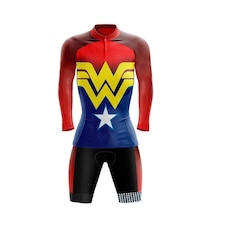 Conjunto GPX de Ciclismo: Bermuda + Camisa Manga Longa Mulher Maravilha - Feminino