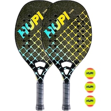 Kit 2 Raquetes Beach Tennis HUPI Deft Pro Kevlar + 3 Bolas