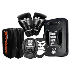 Kit Luva de Boxe 12oz Profissional Gorilla + Luva Manopla Aparador Escudo de Chute Boxe - Adulto
