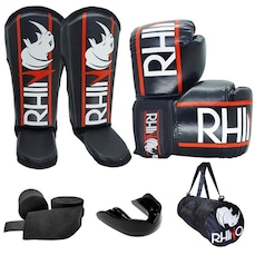 Kit de MuayThai Rhino Luva Caneleira Bandagem Bucal Bolsa