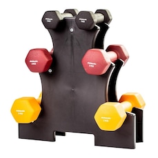 Kit de Halteres Emborrachado Sextavados Athletic - 6 unidades + 1 Suporte