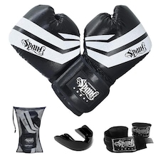 Kit de Treino de Boxe CONFY Spank:1 Par de Luvas + 1 Par de Bandagem Atadura Elástica + 1 Protetor Bucal Superior -