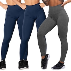 Kit de Calça Legging Belmento Suplex Academia Básica - Feminina - 3 Unds