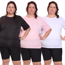 Kit de Camisas Térmica Dellas Fit Dry Fit Plus Size com Proteção Solar Uv - 3 Unidades - Feminina