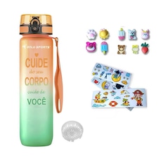 Garrafa Gold Sports All Day Siliconada com Filtro -1 Litro + Bottons e Adesivos