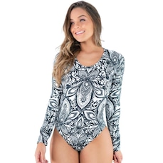 Body MVB Modas Manga Longa Estampado Costa Fechada Collant - Feminino