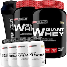 Kit Bodybuilders Giant Whey - Chocolate - 900g - 2 unidades + Power Creatina - 100g - 4 unidades + Coqueteleira