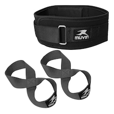 Kit Muvin: Cinturão de Musculação + Munhequeira Elástica Curta