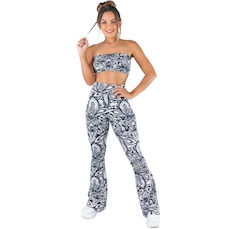 Conjunto Mvb Modas Calça Flare e Top Tomara Que Caia Estampado - Feminino