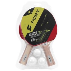 Kit de Tênis de Mesa Fort Evo: 2 Raquetes 1 Estrela + 3 Bolas + Rede com Suporte