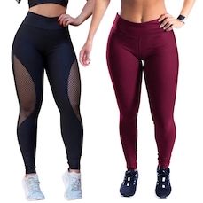 Kit Belmento: Calça Legging Arrastão + Calça Legging Básica Academia - Feminina