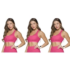 Kit Tops Fitness Selene Canelado sem Costura - Feminino - 3 unidades