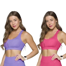 Kit Tops Fitness Selene Canelado sem Costura - Feminino - 2 unidades