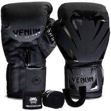 Kit Box Venum New Impact Evo Luva Bandagem E Bucal Preto