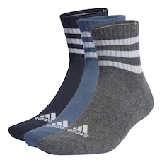 Kit Meias Cano Médio adidas Cushioned Três Listras Sportswear com 3 Pares - Adulto