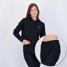 Conjunto Cropped Manga Longa e Calça Area Preta