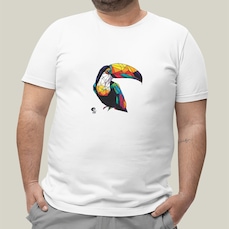 Camiseta Plus Size Masculina Branca Algodão Prime Toucan Delight WSS