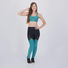 Kit Top Com Bojo Removível e Calça Legging Selene Com Recorte Feminino Preto e Verde