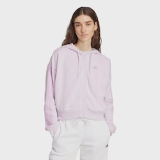 Blusão Moletinho Capuz adidas Zíper Essentials Três Listras - Feminino