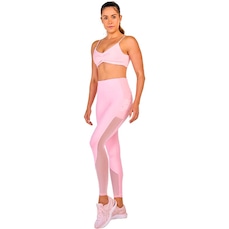 Calça Legging Alto Giro Recorte Tule - Feminina