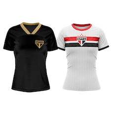 Kit 2 Camisas do São Paulo Stencil + Princípio Gold Braziline - Feminina
