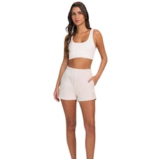 Short Moletom Alto Giro Bolso Feminino