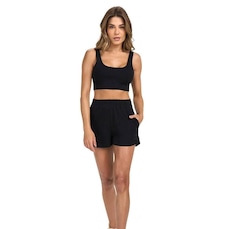 Short Alto Giro Moletom Bolso Feminino