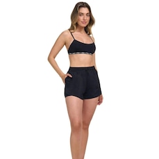 Shorts Alto Giro Piquet Sobreposto Feminino