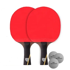 Kit Tênis Mesa Hueson Carbon 2 Raq Longa 6 Estrelas 3 bolas