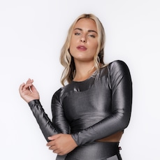 Cropped Manga Longa Justo Poliamida Laminado com Bojo Feminino