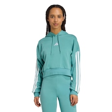 Blusão Moletinho com Capuz Cropped Feminino Adidas Essentials Três Listras
