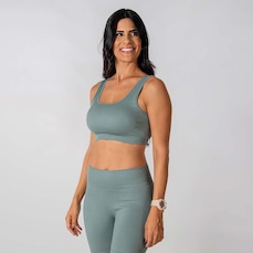Conjunto Fitness Short E Top Alça Canelado Alma Genius Feminino