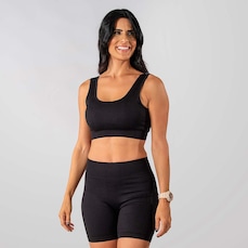 Conjunto Fitness Short E Top Alça Canelado Alma Genius Feminino