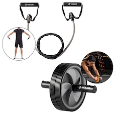 Kit Treino Extensor Elástico + Roda Abdominal Cross Vollo
