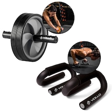 Kit Crossfit Vollo Suporte Flexão + Roda Treino Abdominal