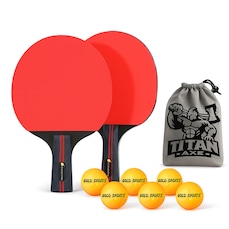 Kit Tênis de Mesa Gold Sports Titan 2 Raq 5 Estrelas e 6 Bolas + Bolsa para Transportar