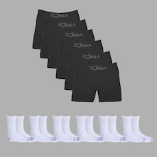 Kit 6 Cuecas Zorba Boxer Algodão 781 + 6 Meias Hanes Cano Médio Adulto