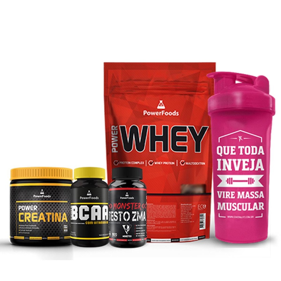 Kit Testo ZMA 120cáps + Whey 900g Chocolate + BCAA 120cáps + Creatina