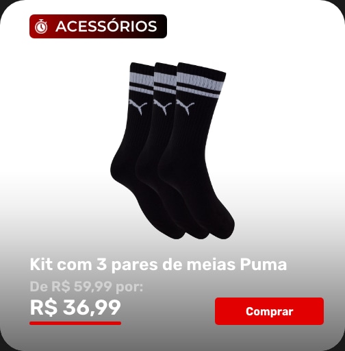 Kit de Meias Esportiva Puma - 3 Pares - Cor preta