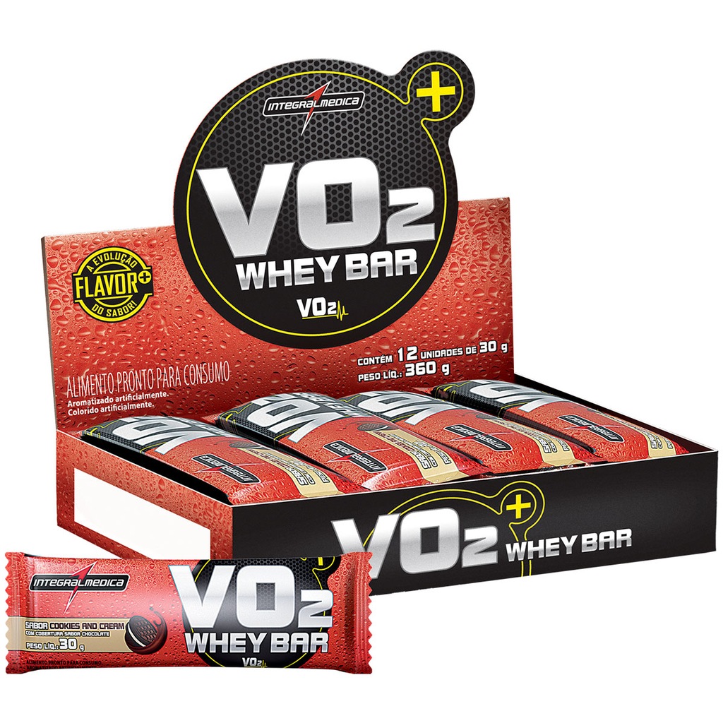 VO2 Protein Bar Integralmédica - Cookies e Creme - Caixa com 12 Unidades - 30g cada - Foto 1